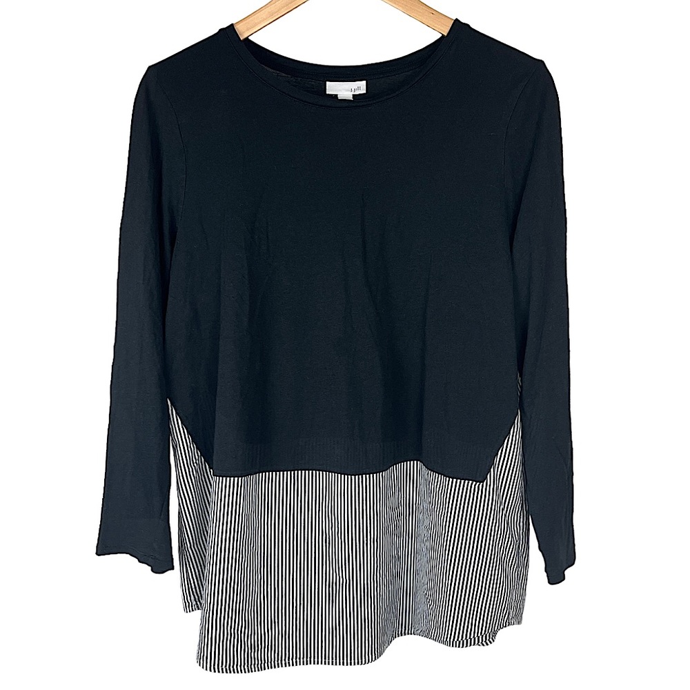 J. Jill Long Sleeve Black Striped Hem with Back Pleat Top